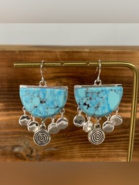 RLM SOHO Robert Lee Morris Designer Turquoise Modernist Silver Tone Earrings